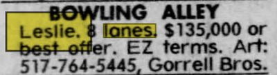 Leslie Lanes - Dec 3, 1995 For Sale (newer photo)